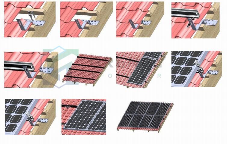 solar roof mounts kit with tile hook brackets